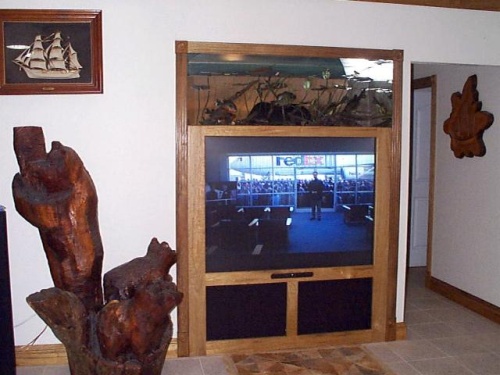 This unit is built around a large work of art I wanted to have on display.  Special lighting effects and mirrors make it truly unique.  The center channel speaker is hidden behind the "black hole" in the center of the mirror.