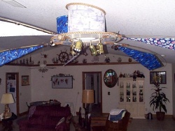 THE CHALLENGE---A Skylite, fan and incadescent lights all centered above the pool table. Of course it is a sloped ceiling!